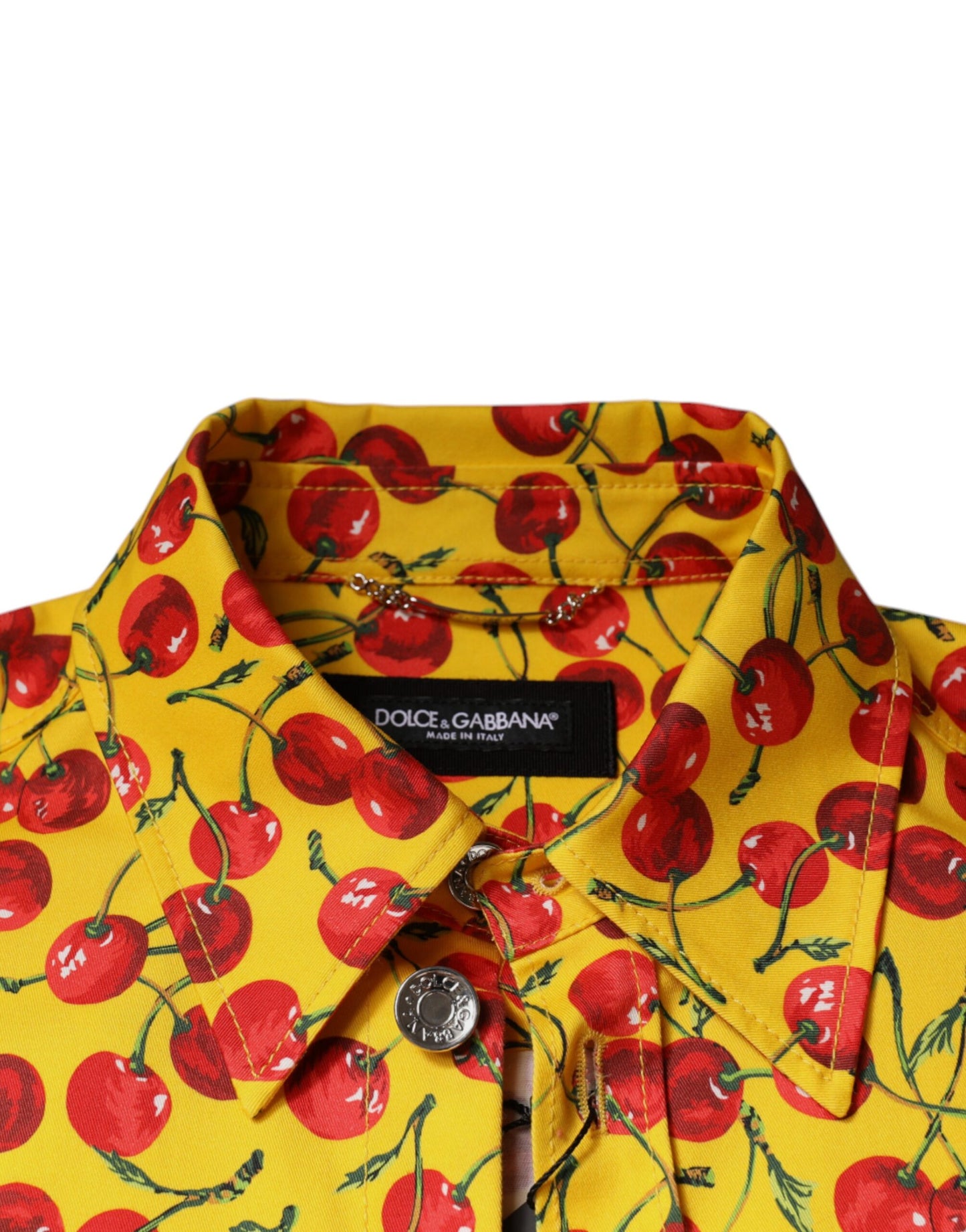 Yellow Cherry Button Down Men Casual Shirt-Dolce & Gabbana-LabelTerrace.com