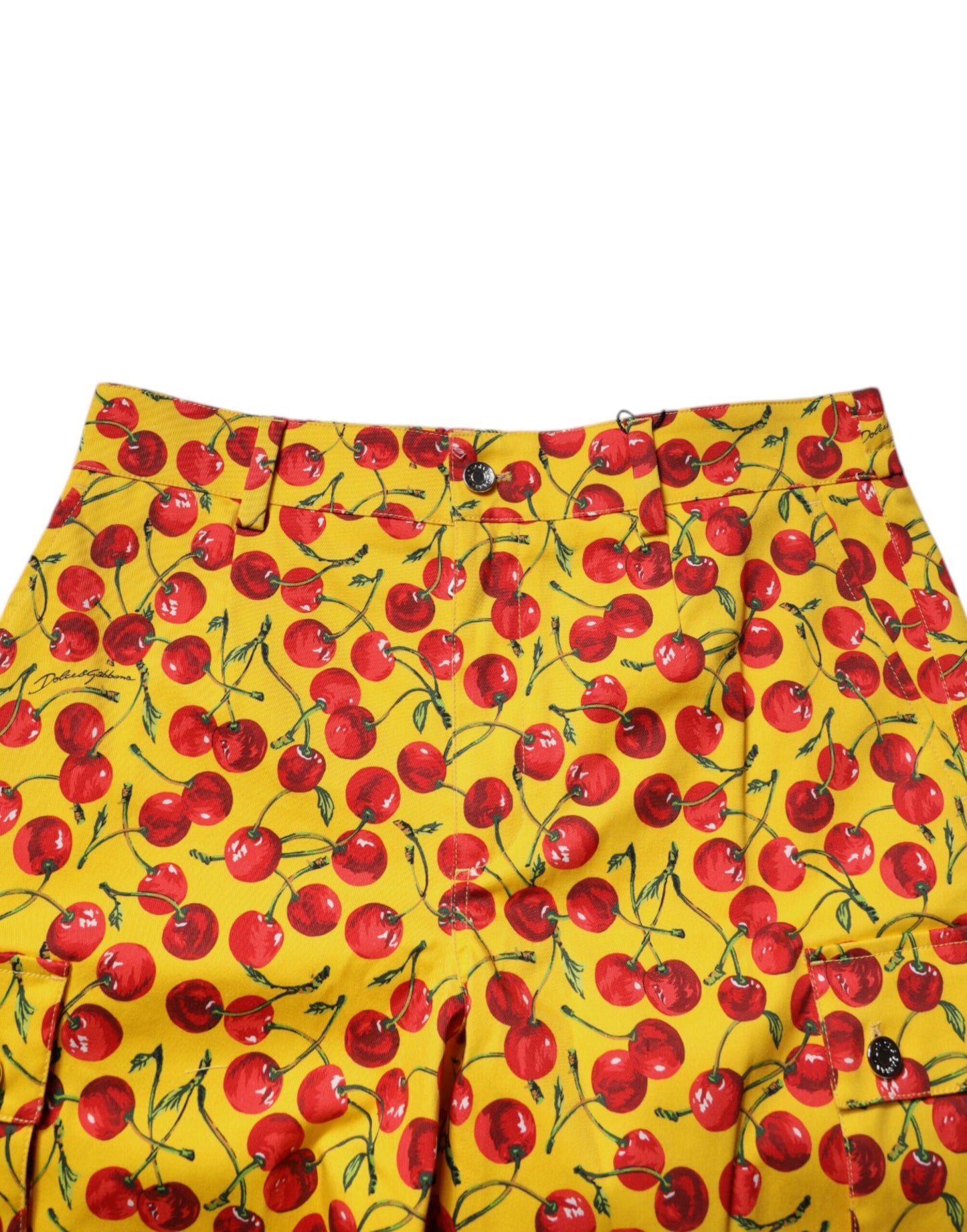 Yellow Cherry Print Cotton Men Bermuda Shorts-Dolce & Gabbana-LabelTerrace.com