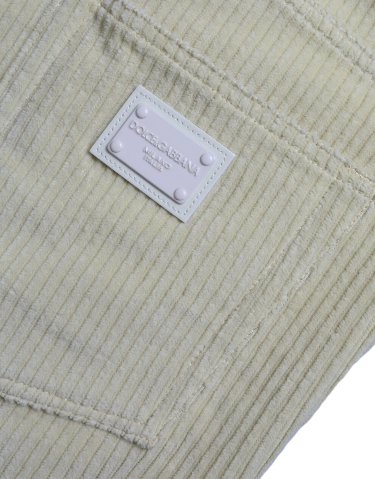 Yellow Corduroy Logo Plaque Skinny Denim Jeans-Dolce & Gabbana-LabelTerrace.com