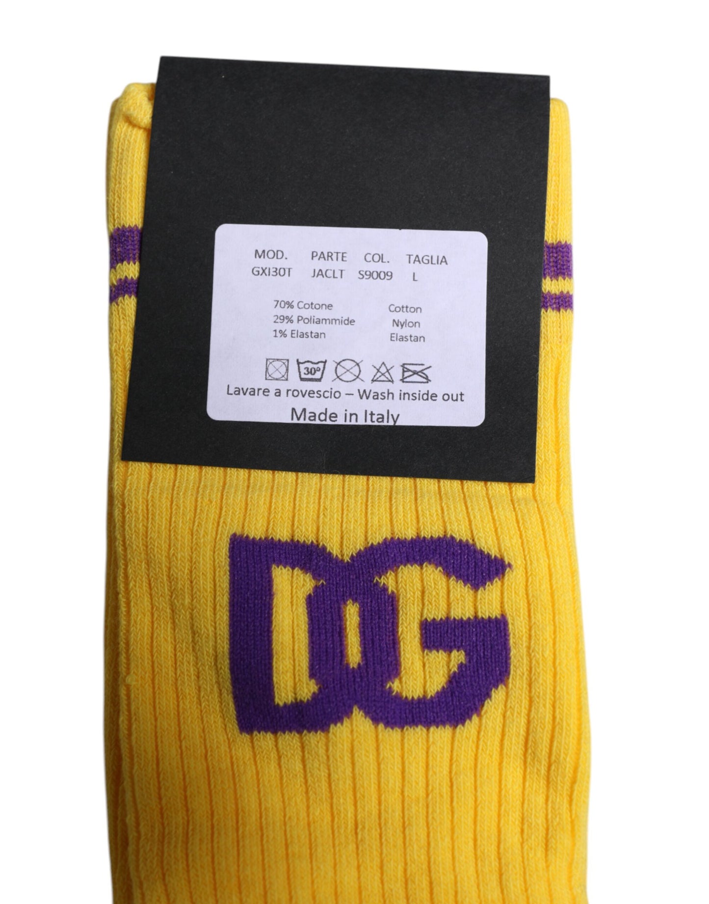 Yellow Cotton DG Logo Mid Calf Socks-Dolce & Gabbana-LabelTerrace.com
