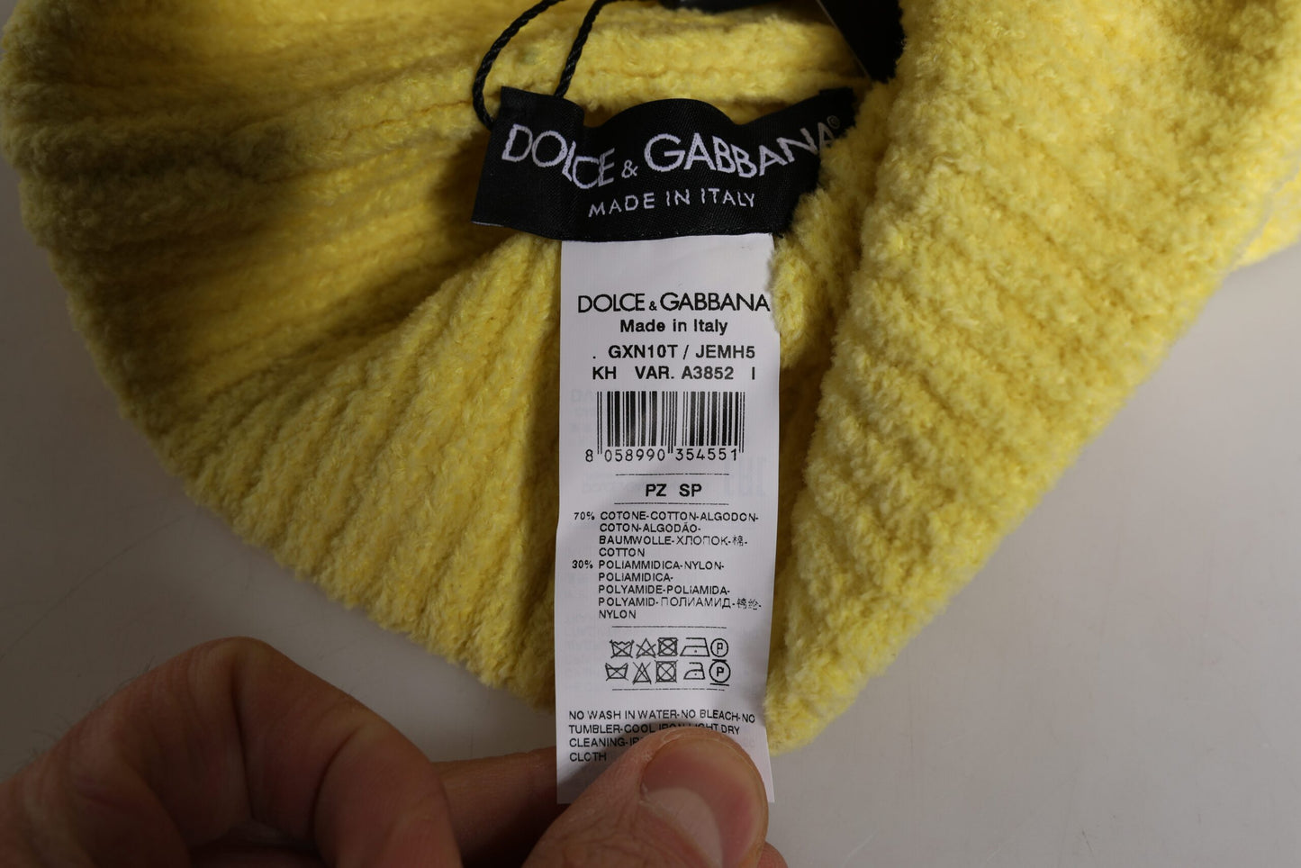 Yellow Cotton Knitted Winter Beanie Hat-Dolce & Gabbana-LabelTerrace.com