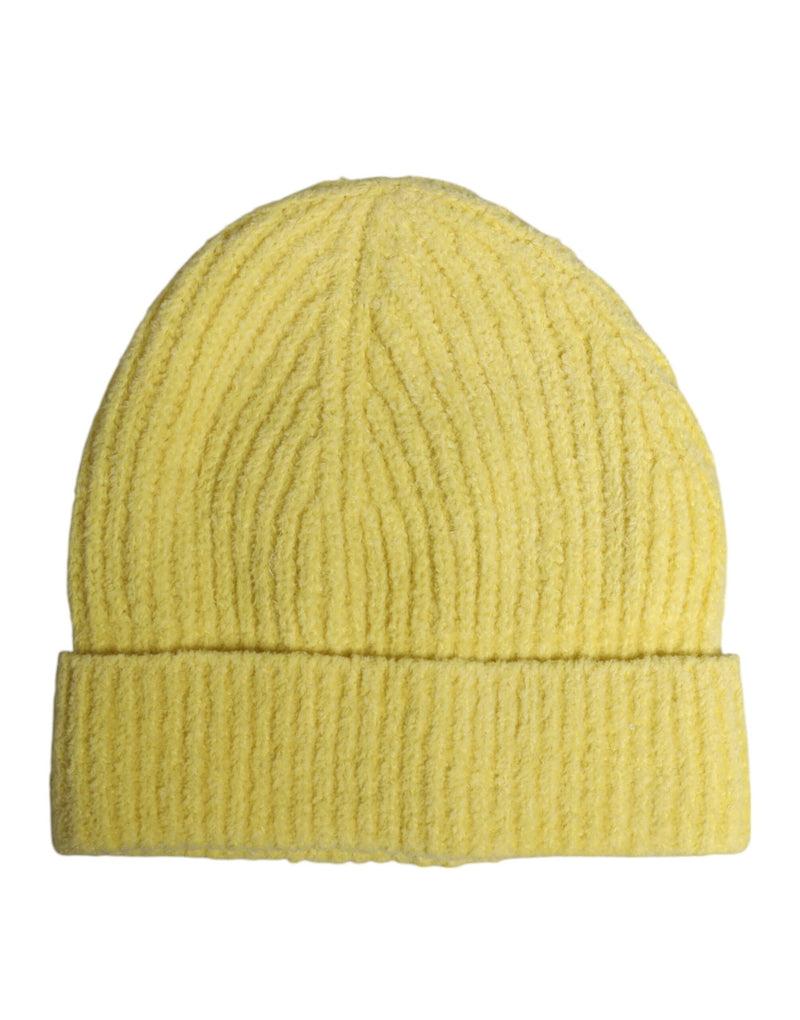 Yellow Cotton Knitted Winter Beanie Hat-Dolce & Gabbana-LabelTerrace.com