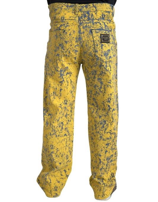 Yellow Cotton Tie Dye Straight Denim Jeans-Dolce & Gabbana-LabelTerrace.com
