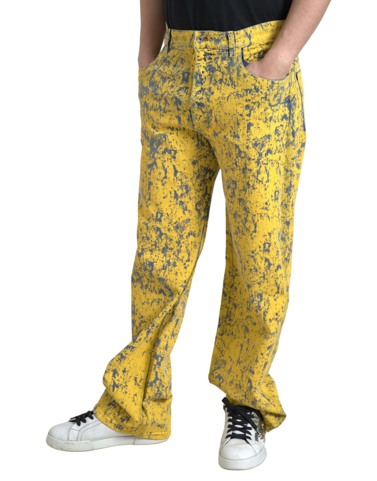 Yellow Cotton Tie Dye Straight Denim Jeans-Dolce & Gabbana-LabelTerrace.com