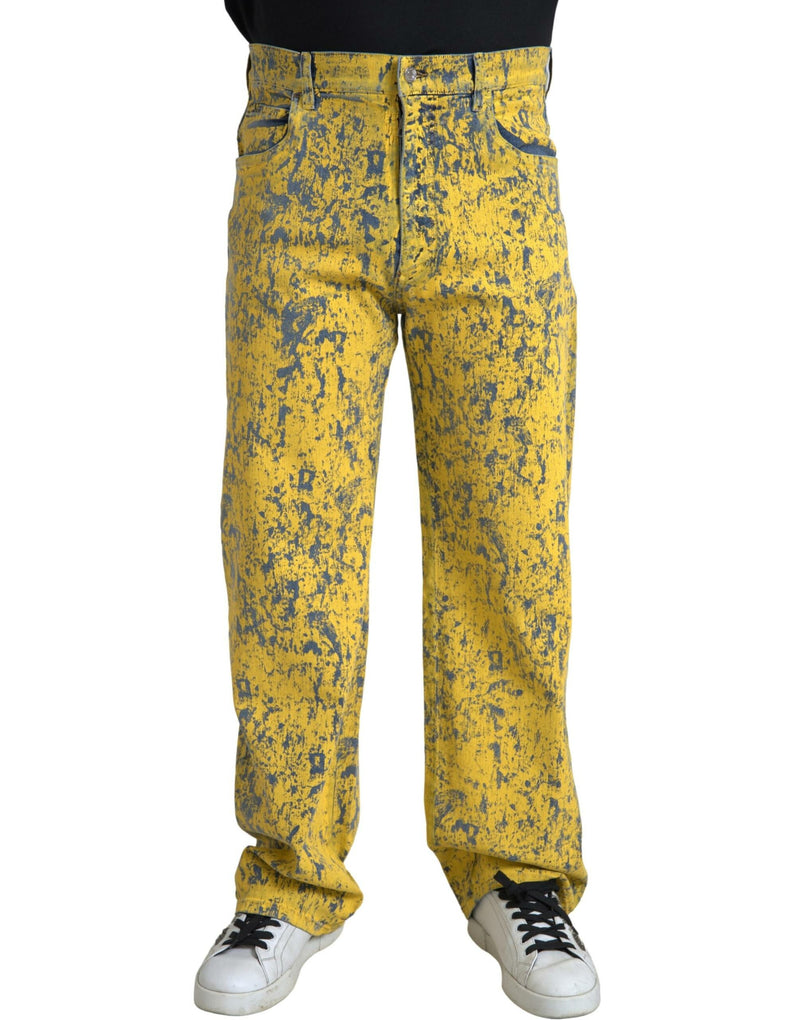 Yellow Cotton Tie Dye Straight Denim Jeans-Dolce & Gabbana-LabelTerrace.com
