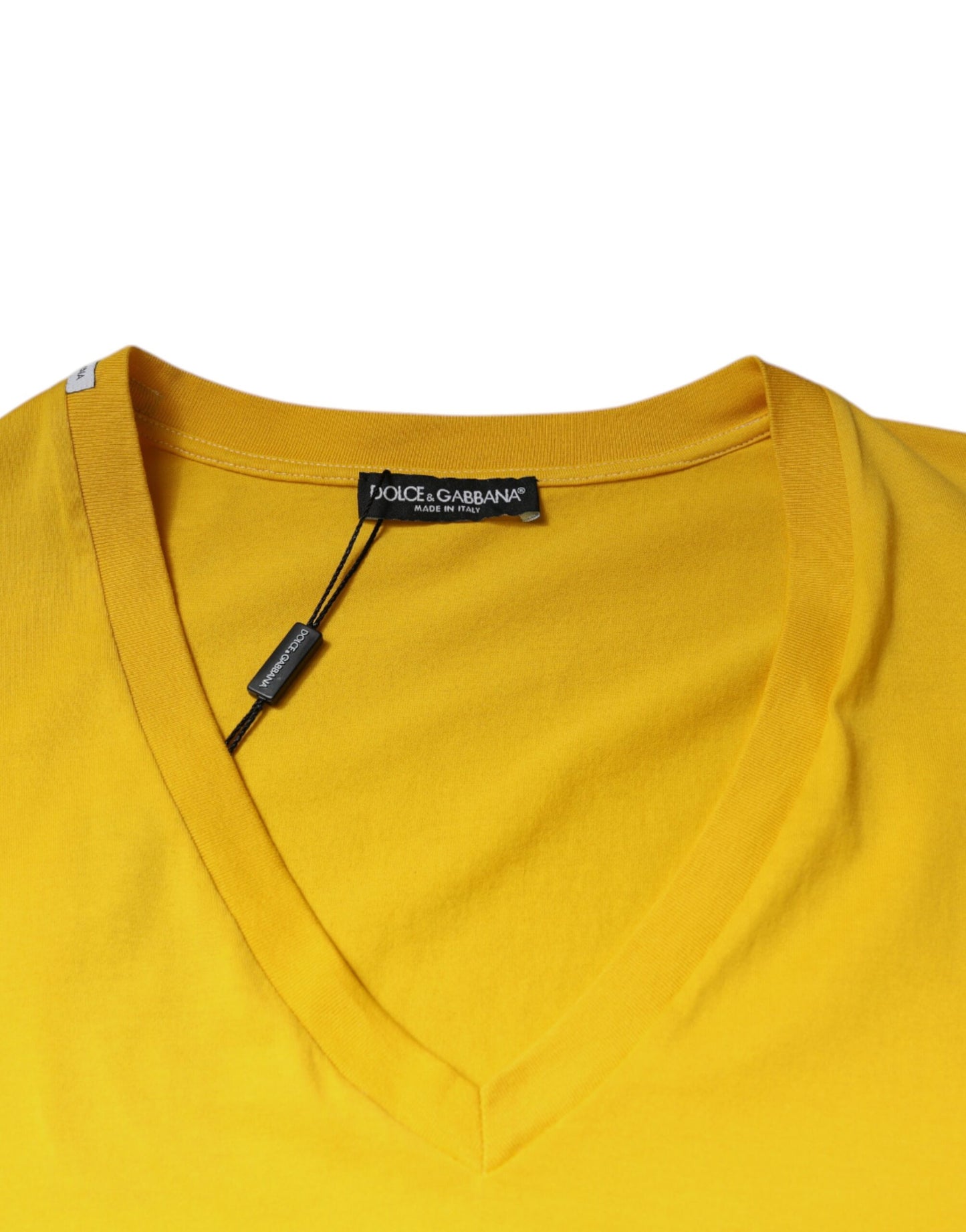 Yellow Cotton V-neck Short Sleeves T-shirt-Dolce & Gabbana-LabelTerrace.com