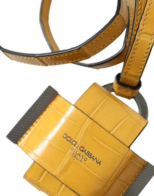 Yellow Crocodile Leather Logo Print Lanyard Keychain-Dolce & Gabbana-LabelTerrace.com