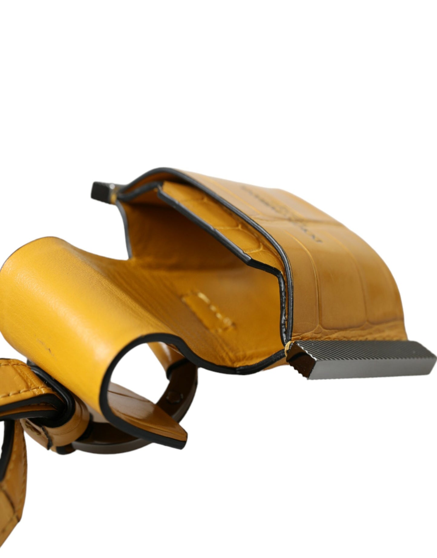 Yellow Crocodile Leather Logo Print Lanyard Keychain-Dolce & Gabbana-LabelTerrace.com