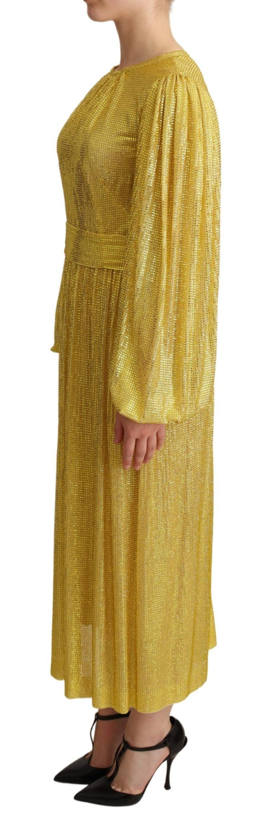Yellow Crystal Mesh Pleated Maxi Dress-Dolce & Gabbana-LabelTerrace.com
