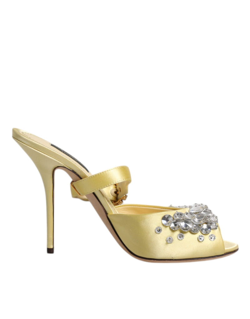 Yellow Crystal Slides KEIRA Sandals Shoes-Dolce & Gabbana-LabelTerrace.com