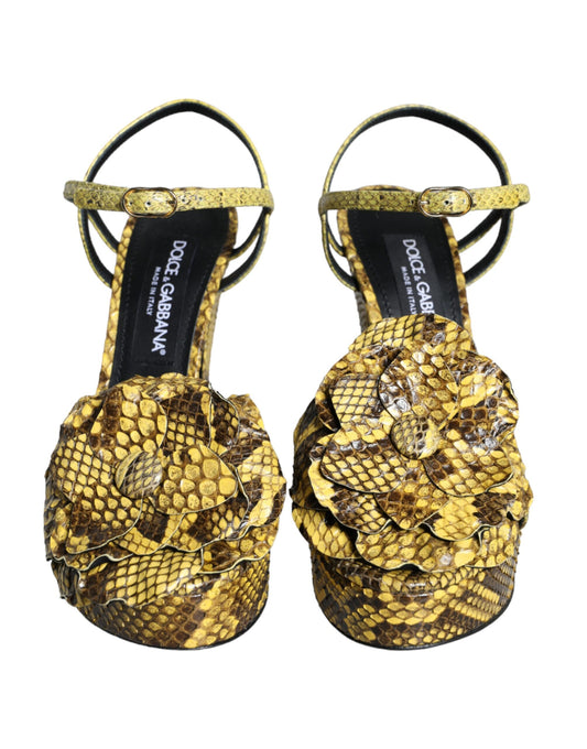 Yellow Exotic Leather Ankle Strap Heels Sandals Shoes-Dolce & Gabbana-LabelTerrace.com