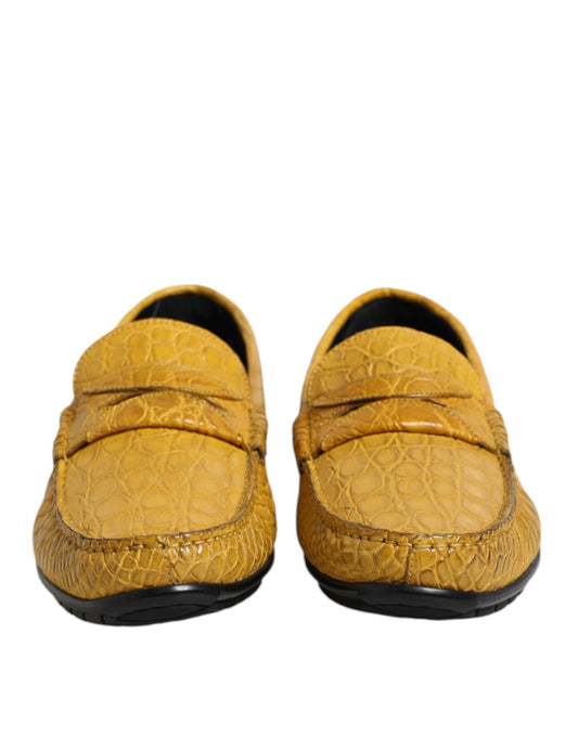 Yellow Exotic Leather Loafers Slip On Shoes-Dolce & Gabbana-LabelTerrace.com