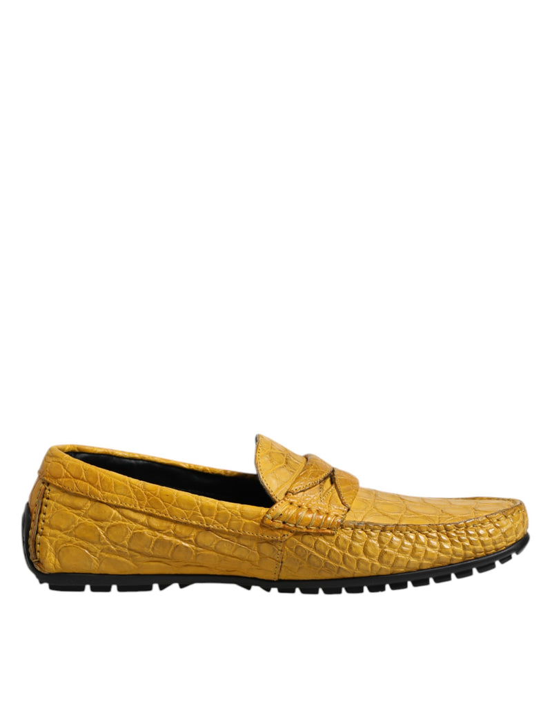 Yellow Exotic Leather Loafers Slip On Shoes-Dolce & Gabbana-LabelTerrace.com