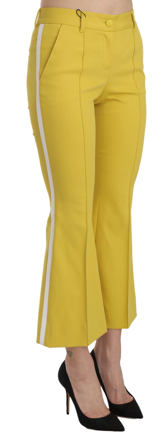 Yellow Flared Bootcut Capri Cotton Pants-Dolce & Gabbana-LabelTerrace.com