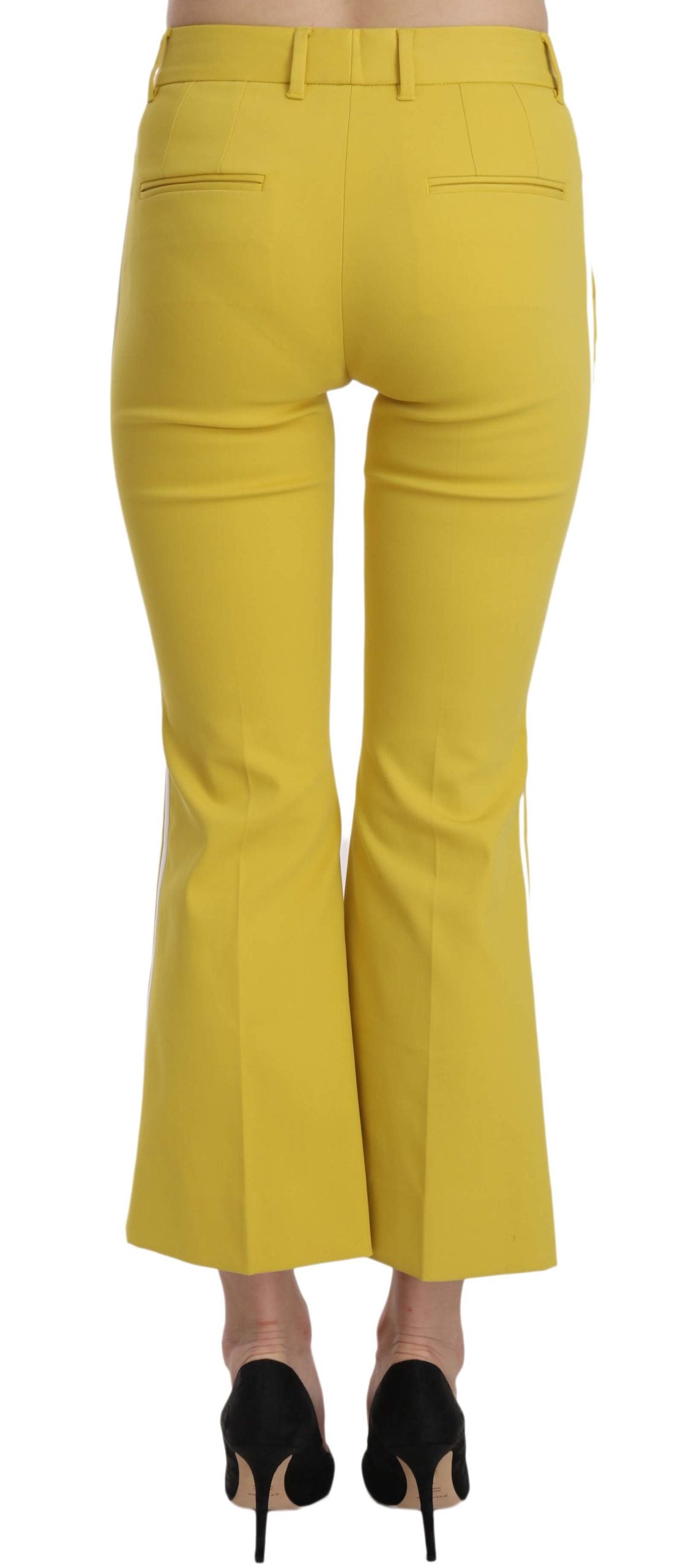 Yellow Flared Bootcut Capri Cotton Pants-Dolce & Gabbana-LabelTerrace.com