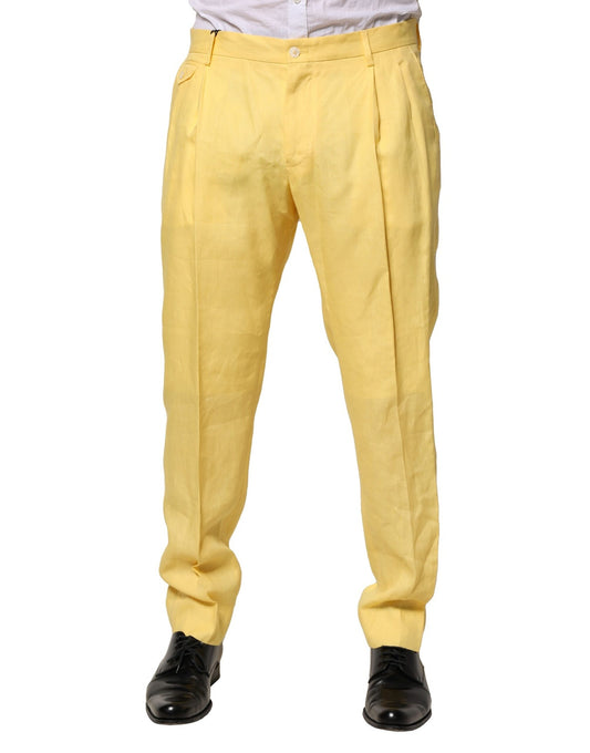 Yellow Flax Tapered Dress Men Pants-Dolce & Gabbana-LabelTerrace.com