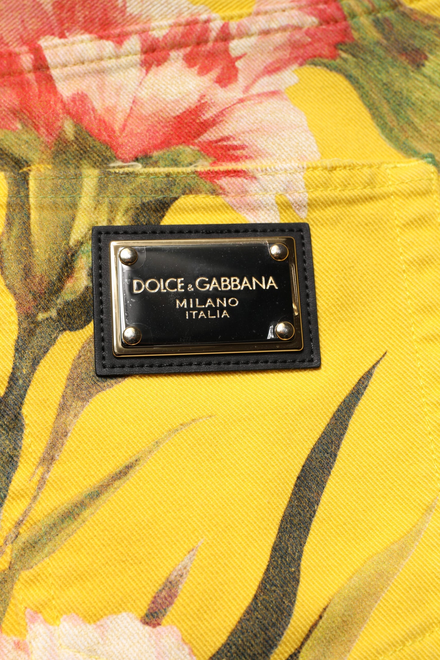 Yellow Floral Cargo Denim Men Bermuda Shorts-Dolce & Gabbana-LabelTerrace.com