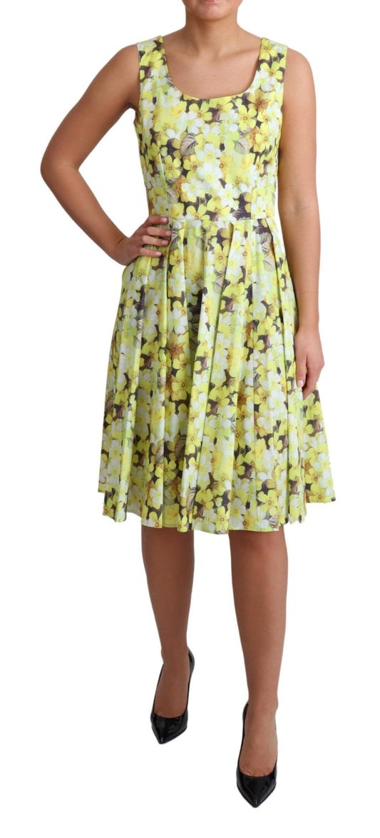 Yellow Floral Cotton Stretch Gown Dress-Dolce & Gabbana-LabelTerrace.com
