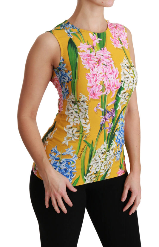 Yellow Floral Stretch Top Tank Blouse-Dolce & Gabbana-LabelTerrace.com