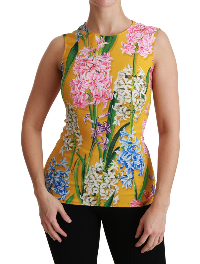 Yellow Floral Stretch Top Tank Blouse-Dolce & Gabbana-LabelTerrace.com