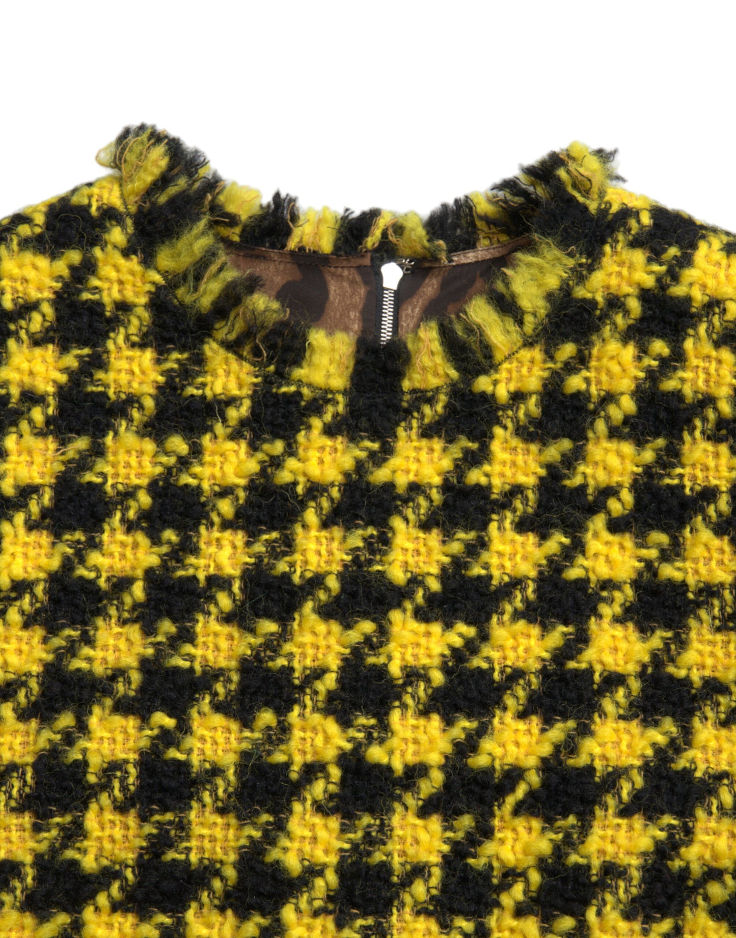 Yellow Houndstooth Sleeveless Aline Mini Dress-Dolce & Gabbana-LabelTerrace.com