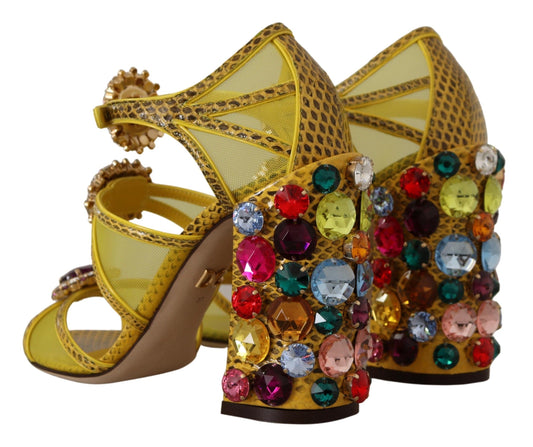 Yellow Leather Crystal Ayers Sandals Shoes-Dolce & Gabbana-LabelTerrace.com