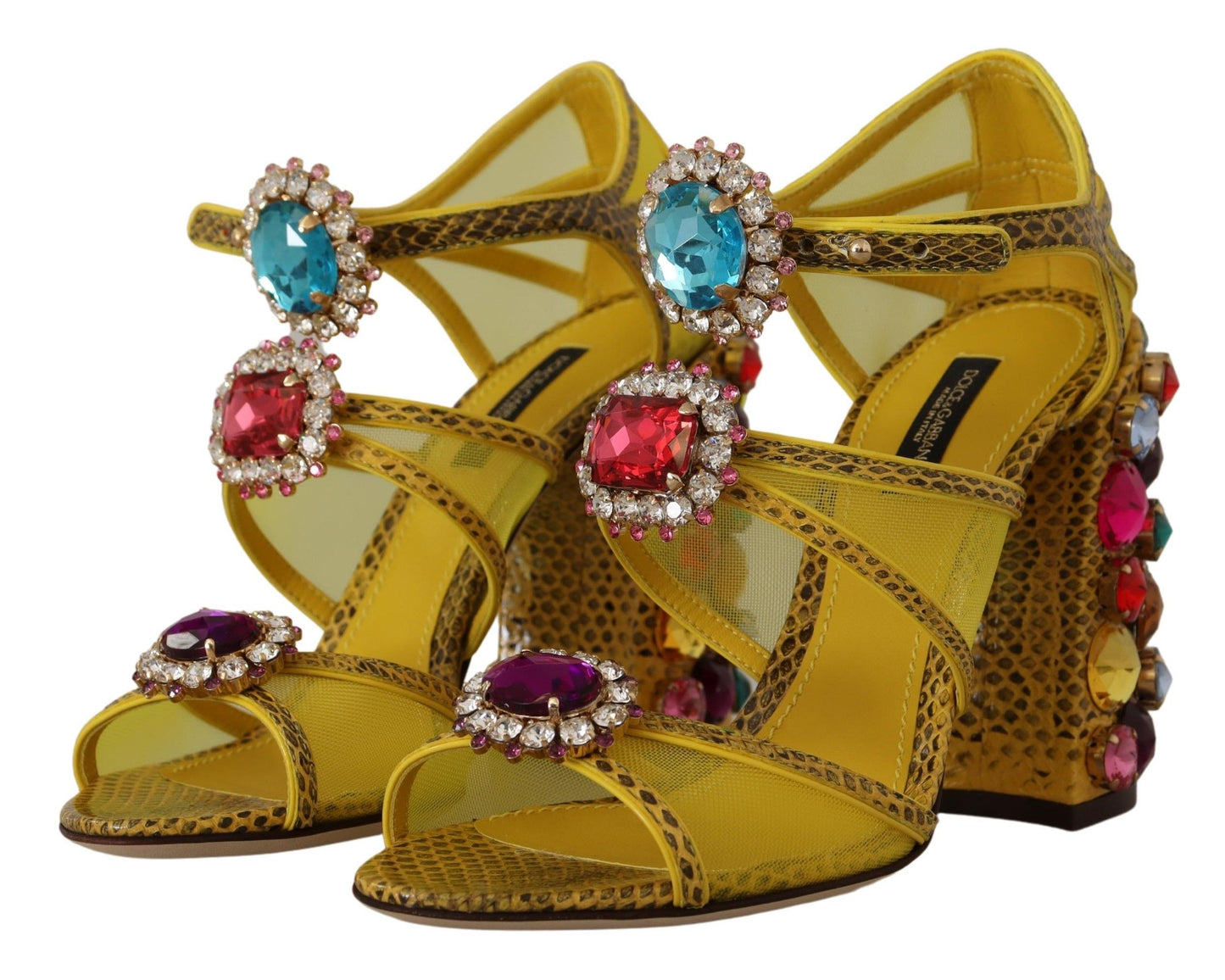 Yellow Leather Crystal Ayers Sandals Shoes-Dolce & Gabbana-LabelTerrace.com