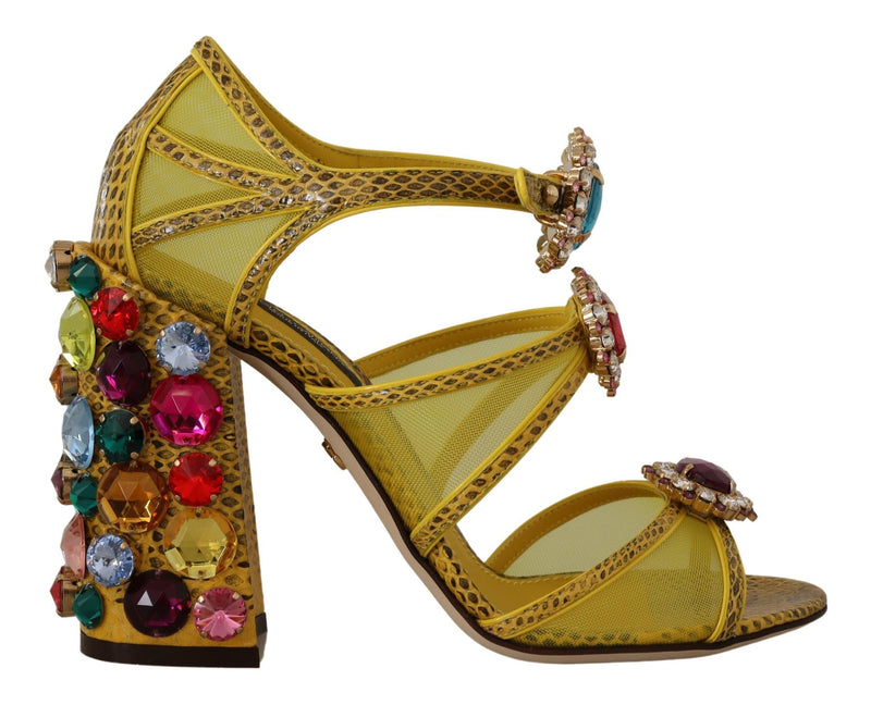 Yellow Leather Crystal Ayers Sandals Shoes-Dolce & Gabbana-LabelTerrace.com
