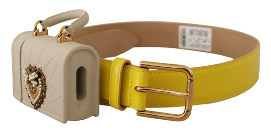 Yellow Leather Devotion Heart Micro Bag Headphones Belt-Dolce & Gabbana-LabelTerrace.com