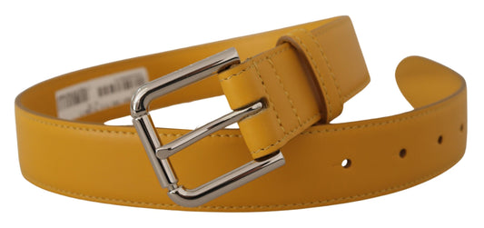 Yellow Leather Silver Tone Logo Metal Buckle Belt-Dolce & Gabbana-LabelTerrace.com