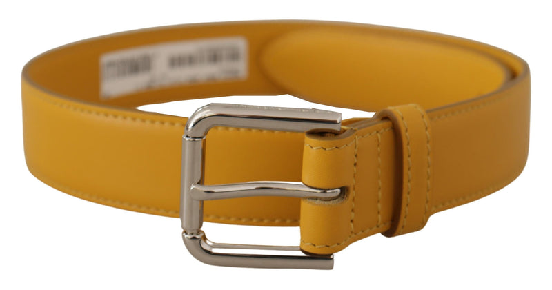 Yellow Leather Silver Tone Logo Metal Buckle Belt-Dolce & Gabbana-LabelTerrace.com