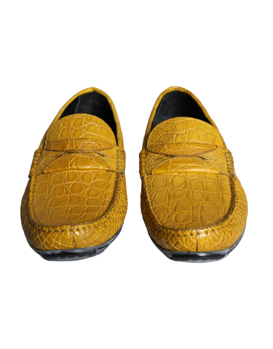 Yellow Leather Slip Mocassin Loafers Shoes-Dolce & Gabbana-LabelTerrace.com