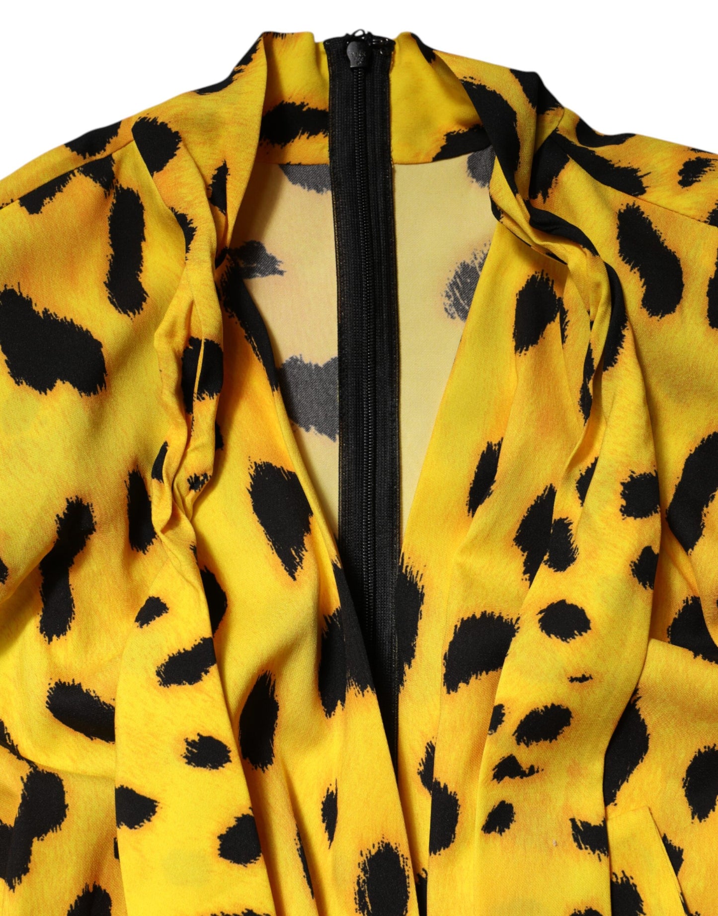 Yellow Leopard Long Sleeves Jumpsuit Dress-Dolce & Gabbana-LabelTerrace.com