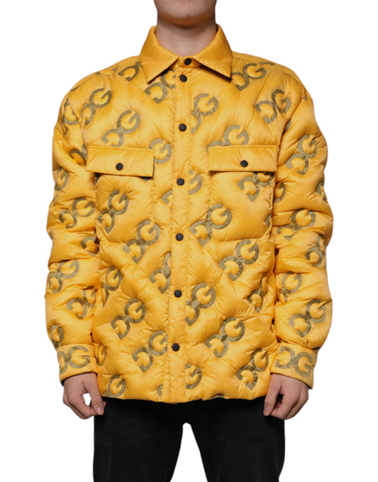 Yellow Logo Padded Buttoned Blouson Jacket-Dolce & Gabbana-LabelTerrace.com