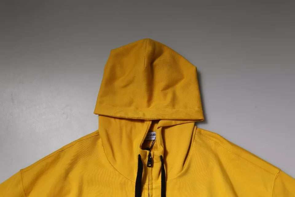 Yellow Logo Plaque Hooded Full Zip Sweater-Dolce & Gabbana-LabelTerrace.com