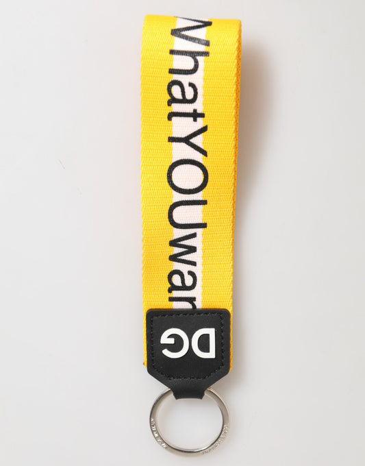 Yellow Logo Polyester Silver Brass Holder Keychain Keyring-Dolce & Gabbana-LabelTerrace.com