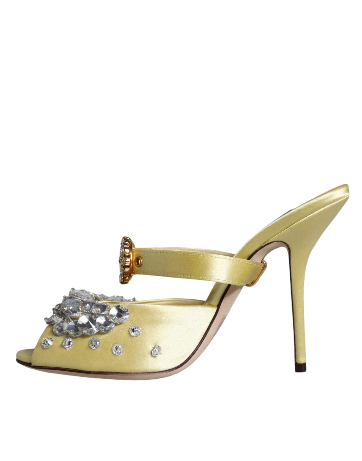 Yellow Mary Janes Satin Crystal Sandals Shoes-Dolce & Gabbana-LabelTerrace.com