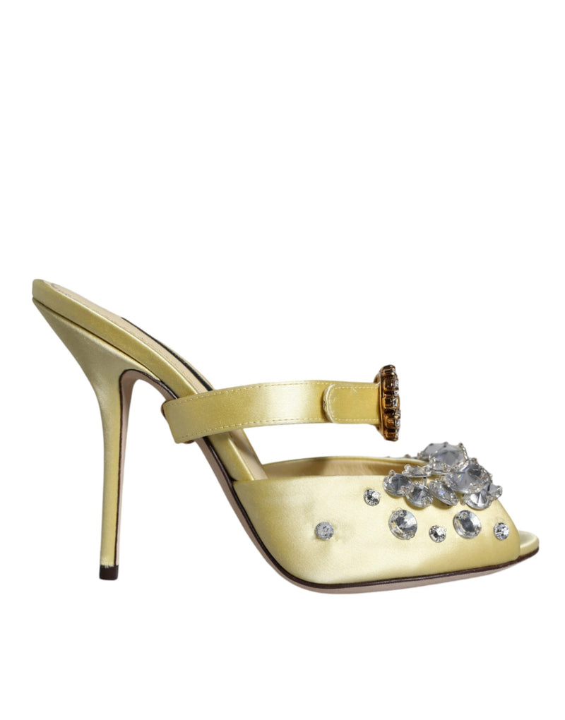 Yellow Mary Janes Satin Crystal Sandals Shoes-Dolce & Gabbana-LabelTerrace.com