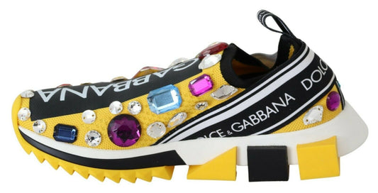Yellow Multicolor Crystals Sneakers Shoes-Dolce & Gabbana-LabelTerrace.com