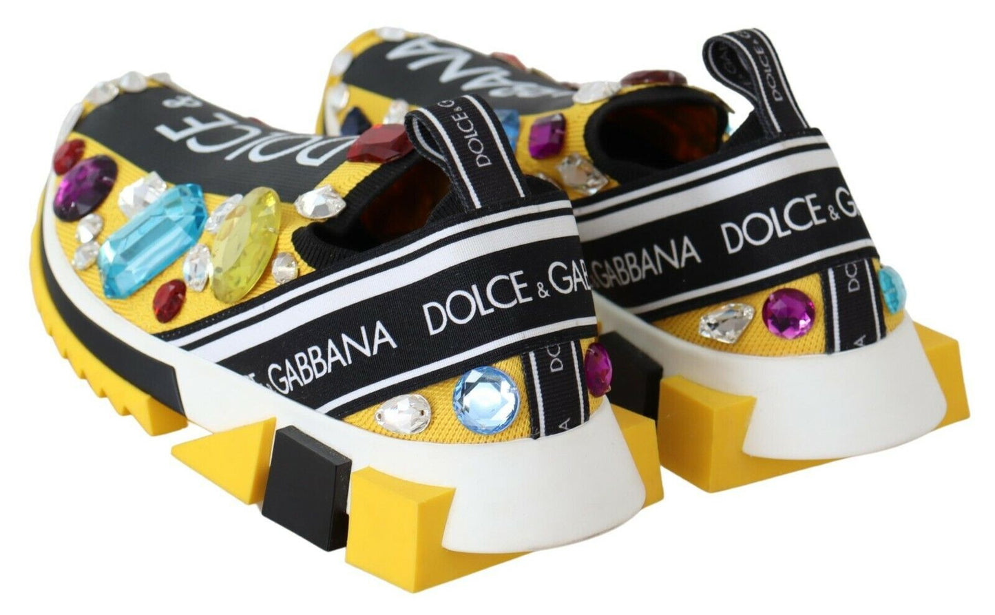 Yellow Multicolor Crystals Sneakers Shoes-Dolce & Gabbana-LabelTerrace.com
