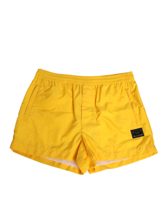 Yellow Nylon Logo Plaque Boxer Shorts Swimwear-Dolce & Gabbana-LabelTerrace.com