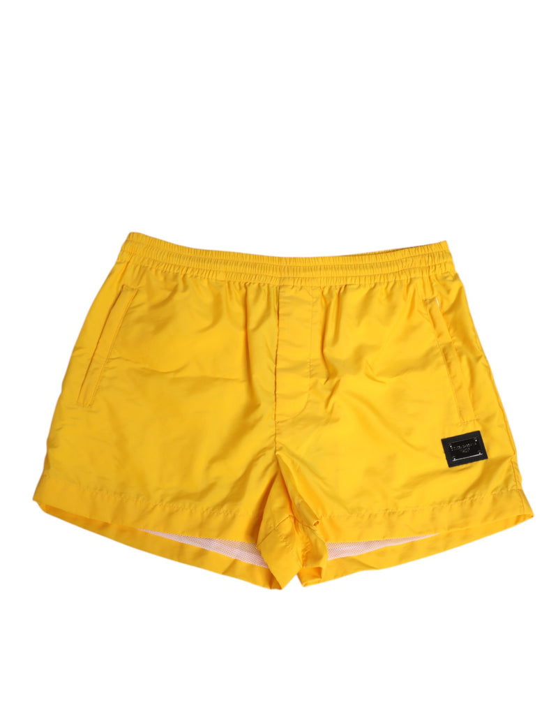Yellow Nylon Logo Plaque Boxer Shorts Swimwear-Dolce & Gabbana-LabelTerrace.com
