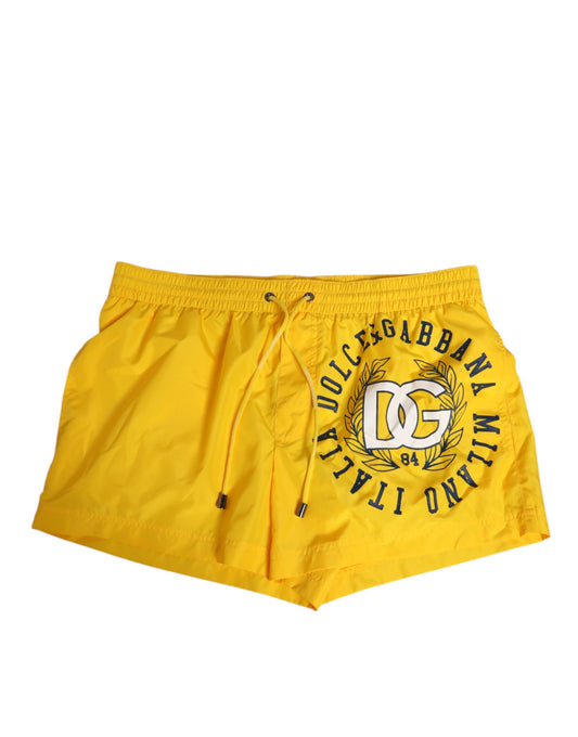Yellow Nylon Logo Print Men Boxer Short Swimwear-Dolce & Gabbana-LabelTerrace.com
