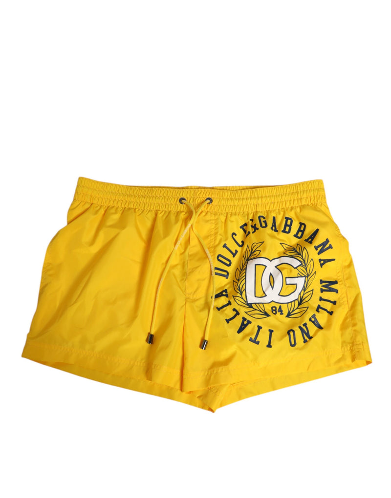 Yellow Nylon Logo Print Men Boxer Short Swimwear-Dolce & Gabbana-LabelTerrace.com