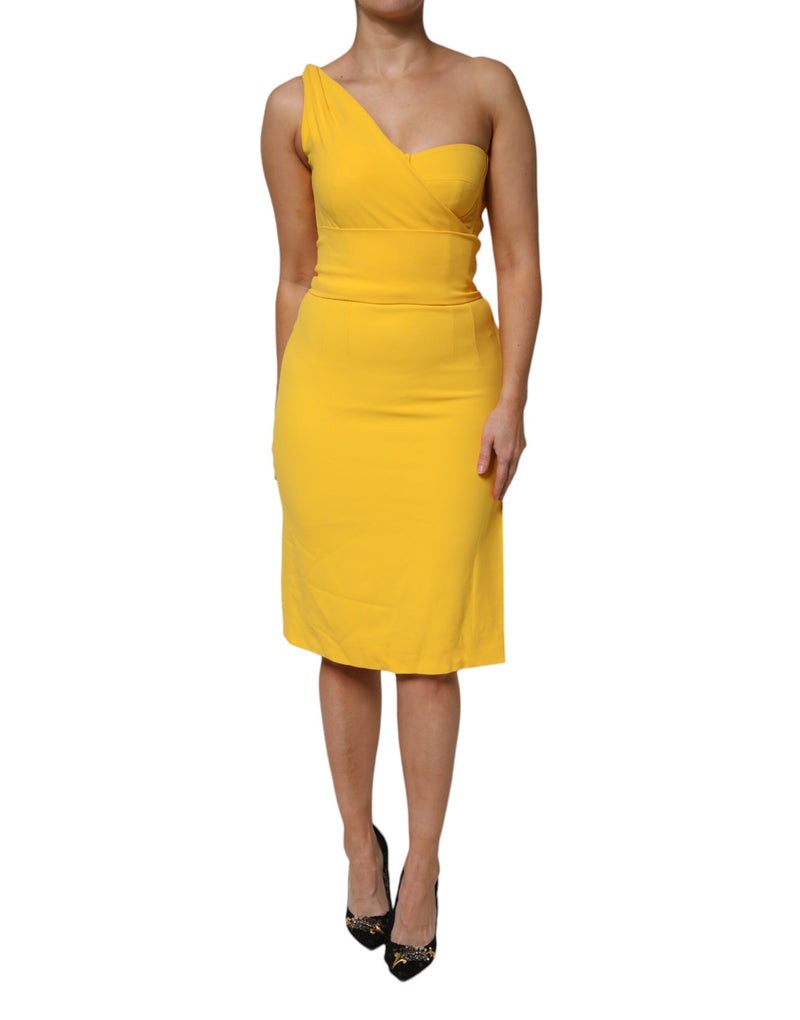 Yellow One Shoulder Side Slit Midi Dress-Dolce & Gabbana-LabelTerrace.com