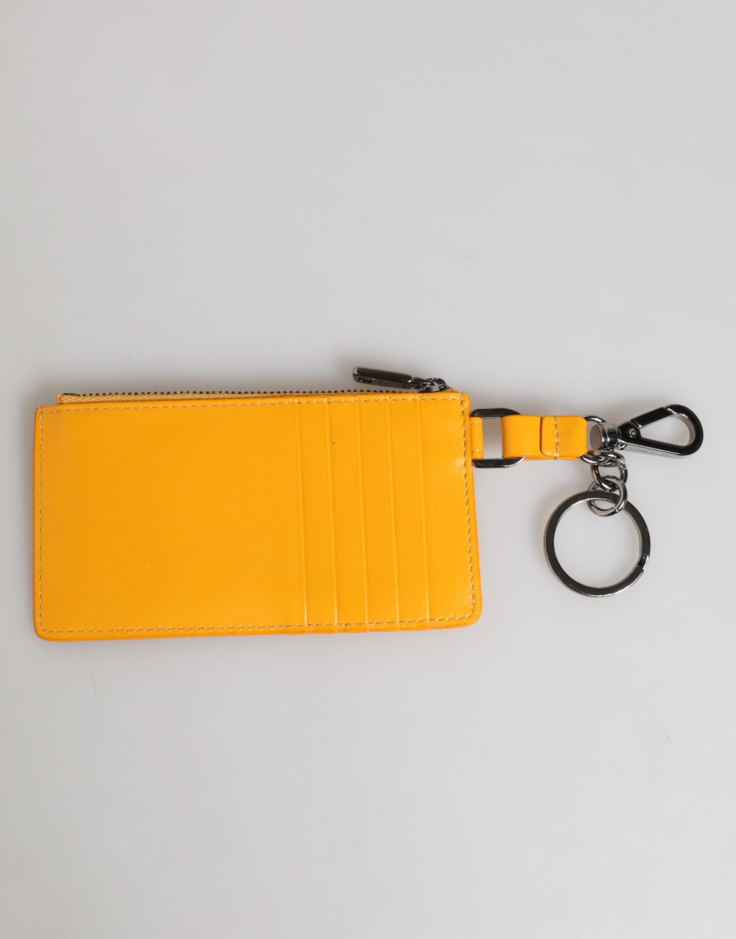 Yellow Orange Leather Credit Card Key Holder Clip On Wallet-Dolce & Gabbana-LabelTerrace.com