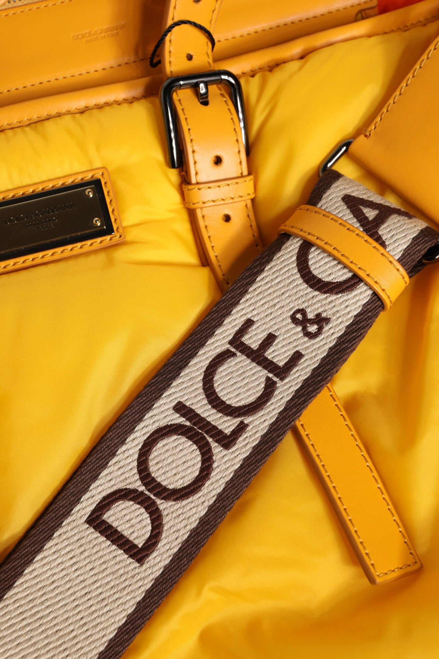 Yellow Orange Nylon Logo Plaque Hand Shoulder Duffle Bag-Dolce & Gabbana-LabelTerrace.com