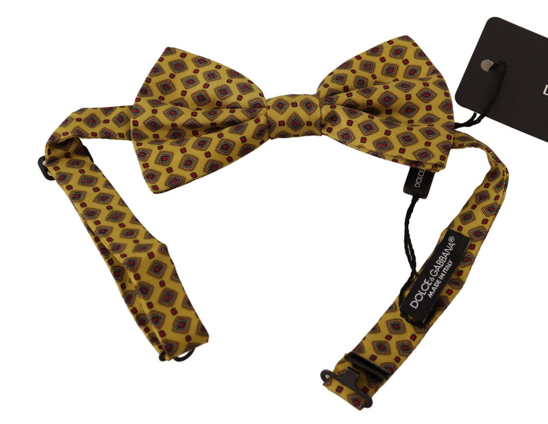 Yellow Patterned Silk Adjustable Neck Papillon Bow Tie-Dolce & Gabbana-LabelTerrace.com