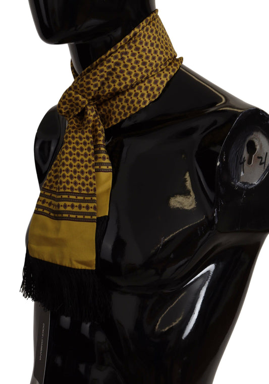 Yellow Patterned Silk Neck Wrap Fringe Scarf-Dolce & Gabbana-LabelTerrace.com