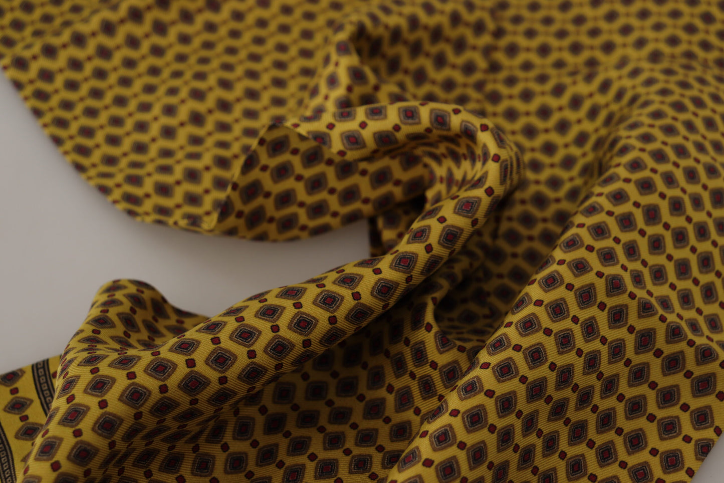 Yellow Patterned Silk Neck Wrap Fringe Scarf-Dolce & Gabbana-LabelTerrace.com